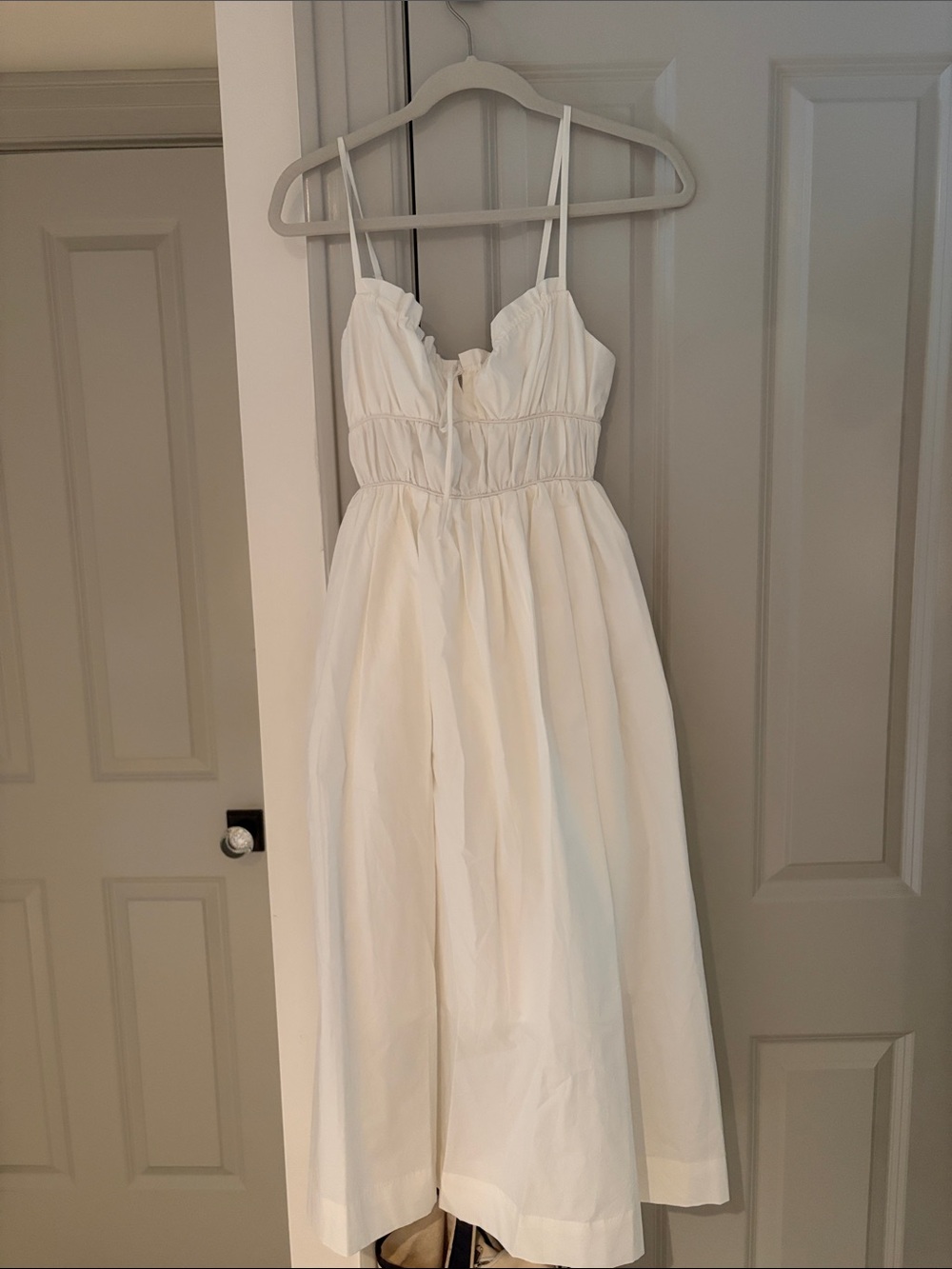 All in Favor White Strapless Midi Dress with Spaghetti Straps